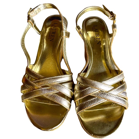 Lauren Ralph Lauren Women's Quaylin Wedge Sandal Gold Silver Cork Heel Womens 7 - Picture 6 of 7